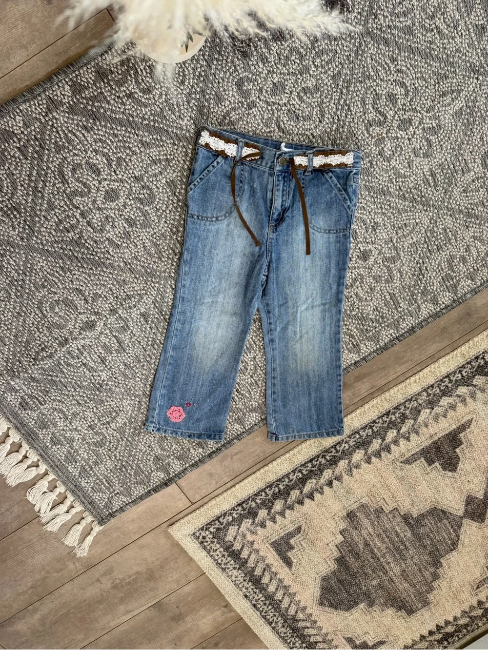 VTG y2k OshKosh B'gosh Toddler Girls Floral Embroidered Belted Jeans Boho 3T